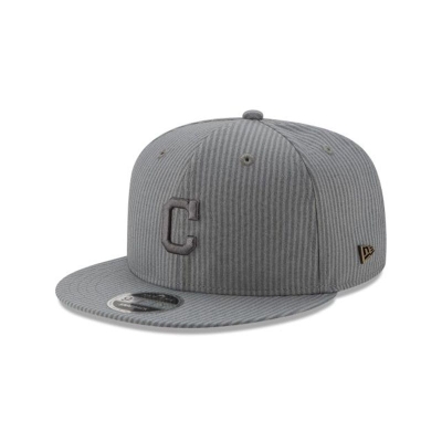 Grey Cleveland Indians Hat - New Era MLB Seersucker Black Label 9FIFTY Snapback Caps USA7509621